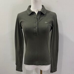 Lacoste Button-Down Polo – Size 38 – Olive Green – Stretch Cotton